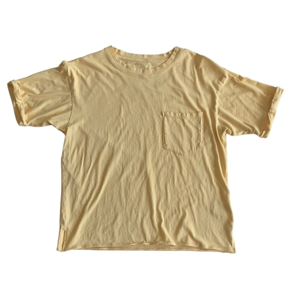 Oversized Yellow American Eagle Pocket Tee T-Shirt - Women's Medium